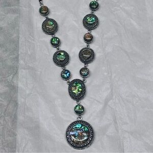 Vintage Abalone Cabochon Statement Necklace - like wearing the Aurora Borealis